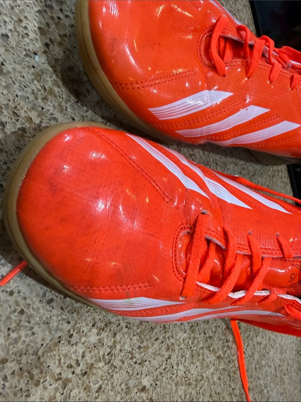 adidas Bright Orange Indoor Athletic Shoes with White Stripes